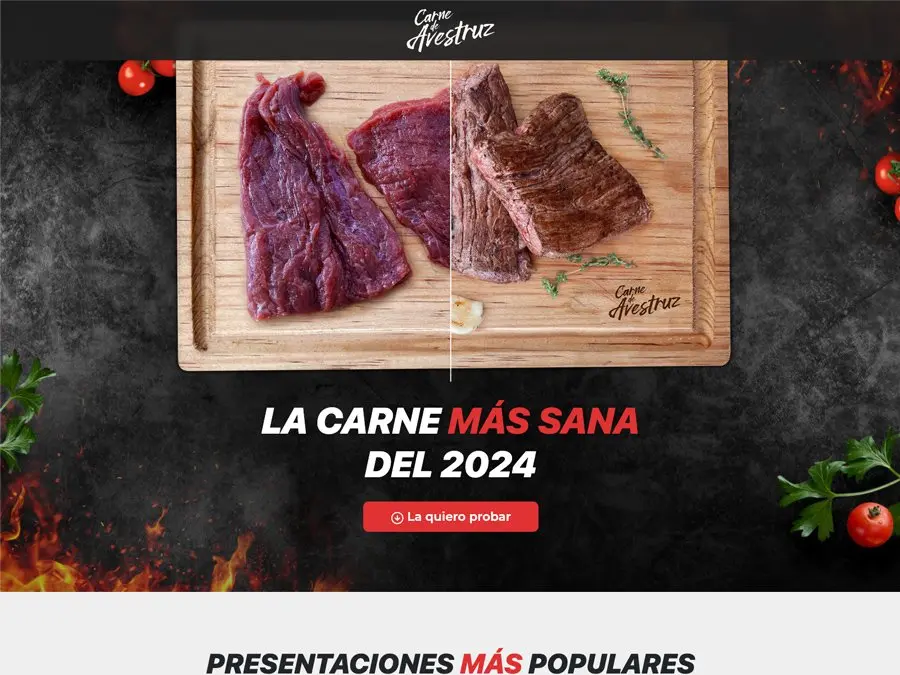 Vista del sitio web Carne de Avestruz